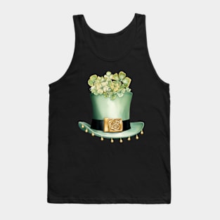 St Patrick's Day Leprechaun Hat and Clover with Gold Beads Tank Top